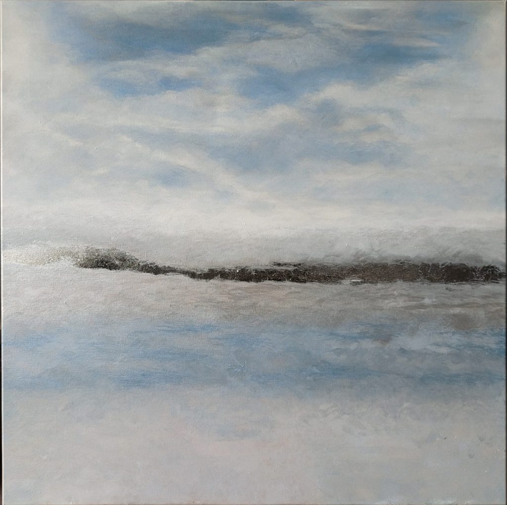 Paysage de mer bleu gris et argenté