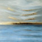 paysage de mer le soir or et bleu
