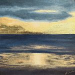 paysage de mer couché de soleil or et bleu