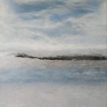 Peinture contemporaine représentant la mer et l’horizon dans des tons gris bleutés